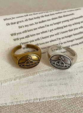 复古做旧椭圆金属星球开口戒指女独特感时尚气质百搭指环戒子