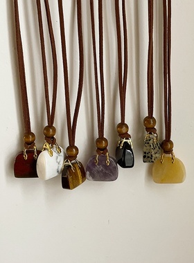 设计感虎眼石天然石包包吊坠项链女秋冬新款时尚百搭颈链毛衣链