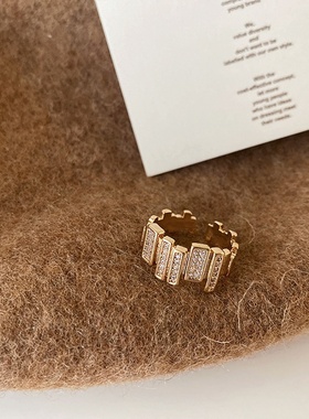 不规则金属锆石开口戒指女韩国个性简约百搭气质指环戒子小众设计