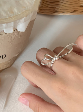 小众设计感不规则线条蝴蝶结开口戒指女个性时尚潮流百搭指环戒子