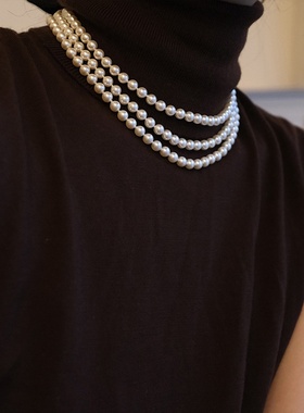 长款元宝扣珍珠项链女法式复古个性简约百搭气质时尚毛衣链颈链