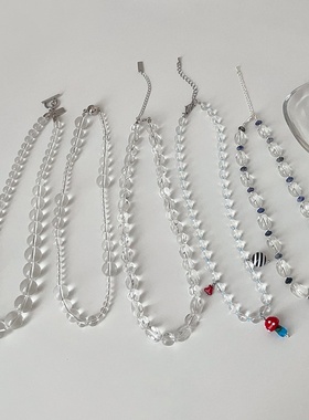 透明白水晶串珠项链女简约感时尚气质优雅潮流百搭颈链锁骨链