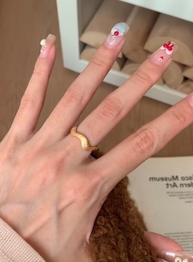 中古风波浪金属锆石星芒戒指女小众个性简约时尚百搭气质指环戒子