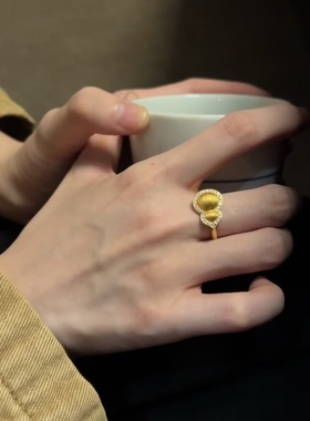 中古拉丝锆石葫芦开口戒指女精致个性独特时尚气质百搭指环戒子