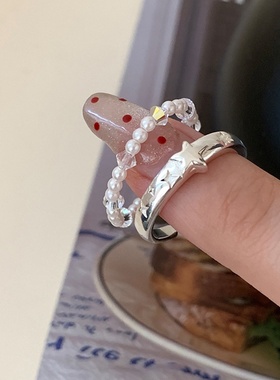 轻奢复古珍珠星星戒指女精致优雅个性独特小众时尚百搭指环戒子