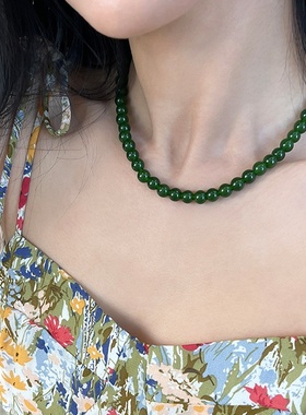新中式国风绿玛瑙串珠项链女清新显白气质简约个性百搭颈链锁骨链