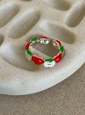 俏皮可爱滴油苹果开口戒指女小众设计感个性独特精致百搭指环戒子