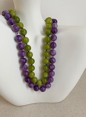 小清新天然石葡萄绿串珠项链女小众设计感温柔甜美百搭颈链毛衣链