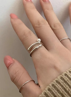 小众设计感不规则金属珍珠开口戒指女个性简约百搭气质指环戒子