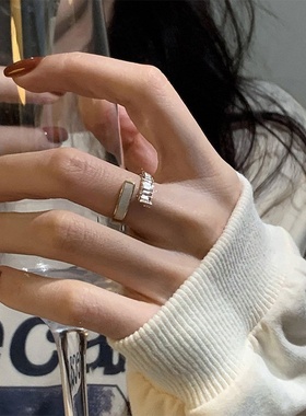 小众设计金属锆石贝壳开口戒指女韩国简约个性百搭气质指环戒子