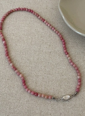 粉色天然石串珠长款项链女一款多戴设计感优雅时尚百搭颈链锁骨链