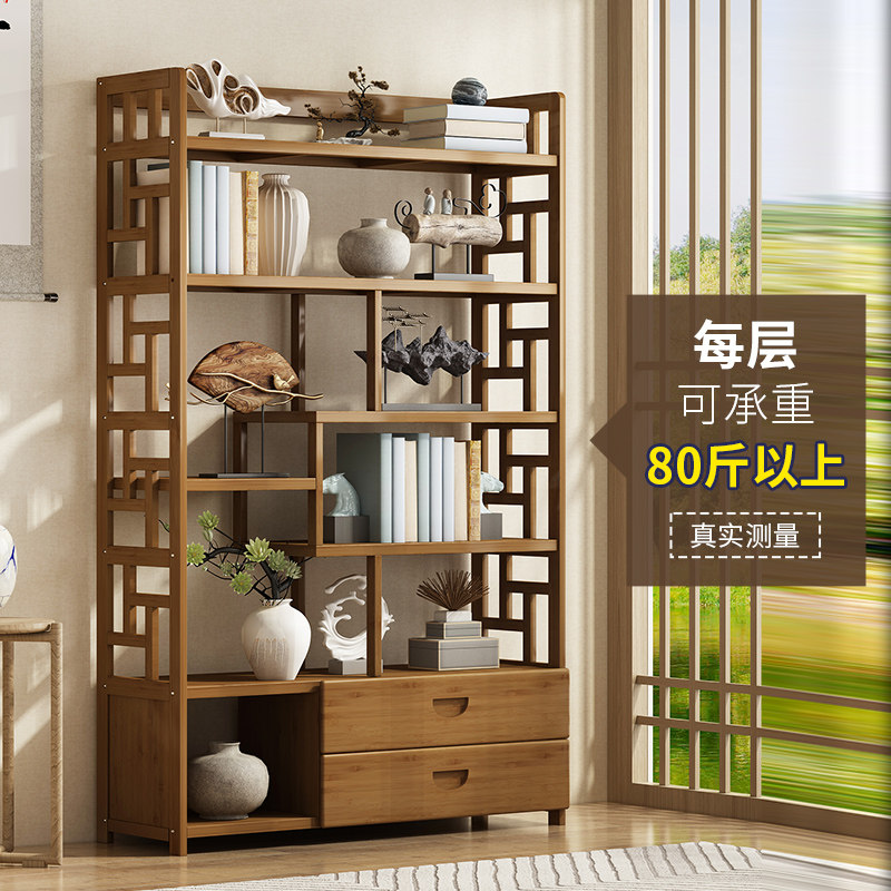 博古架实木新中式博古摆件柜茶叶多宝阁展示柜茶具置物架客厅书架_虎窝淘