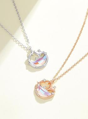 原创鲸梦入海项链925纯银鱼尾锁骨链玫瑰金ins锆石吊坠送女友闺蜜