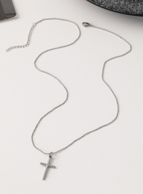潮牌轻奢十字架吊坠 ins小众简约百搭锁骨细链 钛钢 项链