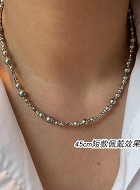 LISHAN施家真多麻灰色满天星珍珠项链女轻奢秋冬叠戴长款毛衣链