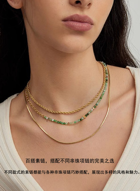 LISHAN百搭蝴蝶结配饰钛钢金属链条系列叠戴天然石项链锁骨链女