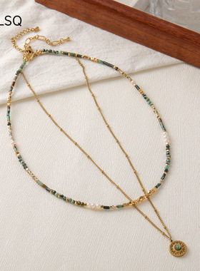 新款天然淡水珍珠非洲松石手工串珠项链原创设计小众捷克珠锁骨链