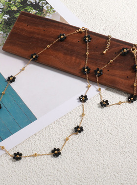 欧美跨境18k真金钛钢雏菊项链小众设计时尚百搭天然石锁骨链