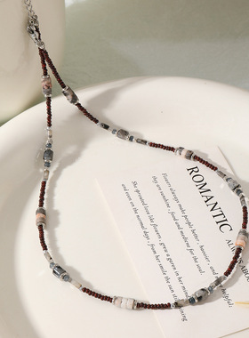 GARY工作室日式新款小众设计进口米珠天然石手工串珠项链时尚