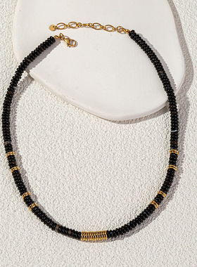 厂家法式复古黑玛瑙项链女个性高级感天然石串珠锁骨链毛衣链