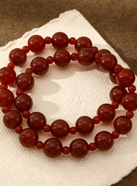 新年喜庆显白赵露思同款手链天然红玛瑙双圈手工气质手串女爆款女