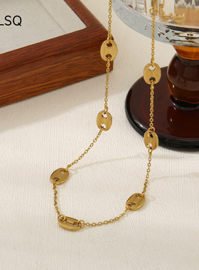 猪鼻子金色轻奢感项链可叠戴锁骨链男女黄铜精致时尚气质颈链