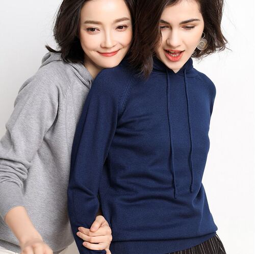 反季清仓减龄连帽卫衣女羊绒针织衫帽衫宽松打底羊毛衫大码毛衣潮 - 图2
