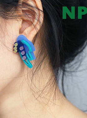 npii蓝色海洋少女感减龄抽象耳钉