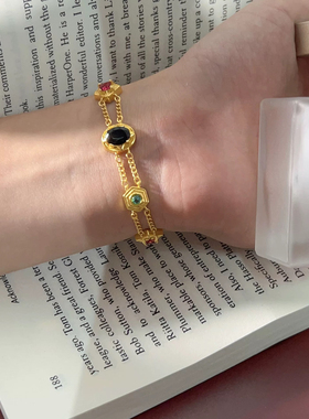 七彩天然石可调节双层手链女