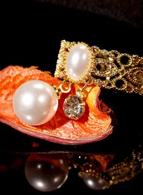 宫廷风蕾丝镂空珍珠戒指女