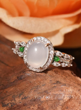 《月光女神》新中式天然水沫玉戒指高端轻奢鸽子蛋复古个性指环女