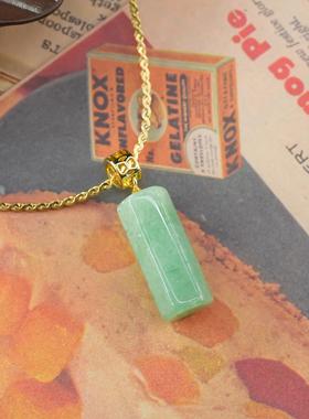 绿色无事牌吊坠项链女