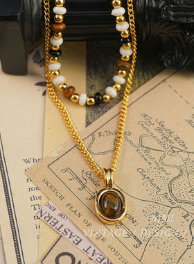 《虎眼石》美拉德双层叠戴串珠项链复古轻奢小众高级感椭圆毛衣链