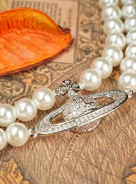 满钻小土星双层珍珠项链