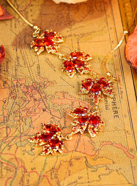 《枫叶红》红色枫叶吊坠蛇骨链项链时尚名媛长款百搭锁骨链毛衣链