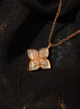 《传世幸运》菱形满钻双层四叶草项链重磅走秀款时尚奢华锁骨链