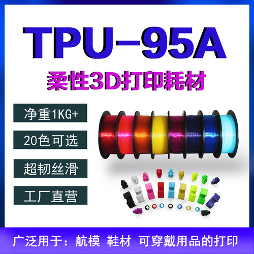 3D打印机软胶材料1.75tpu3.0柔性pla耗材85A95A102A进口全新料1kg - 图0