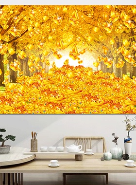 金玉满堂挂画黄金满地财源滚滚客厅大堂聚财招财金元宝风水自粘画