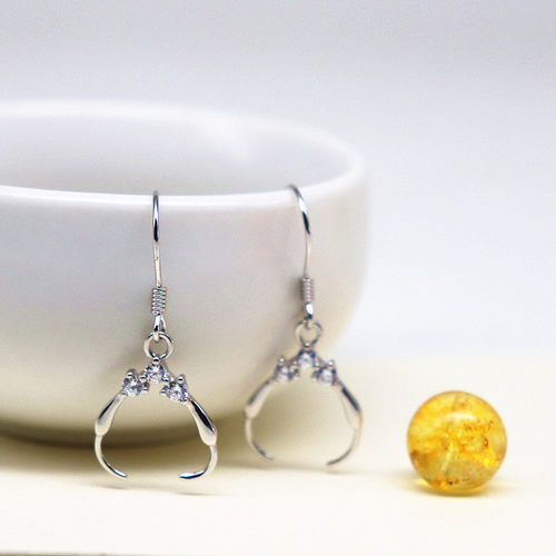 925纯银耳钩耳环银饰配件DIY左右夹耳勾桶珠路路通圆珠自制防过敏 - 图0