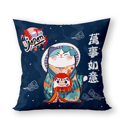日式招财猫祈福短毛绒抱枕 好运连连靠枕靠垫双面方形招福抱枕套 - 图3