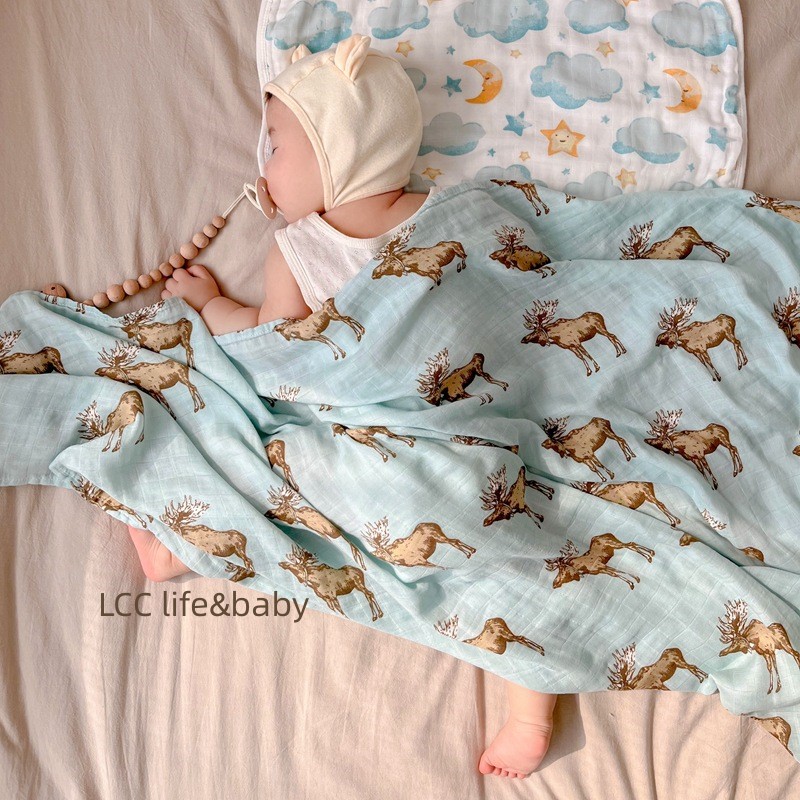 北欧cribpink竹棉双层纱布棉包巾婴儿抱被宝宝盖毯新生儿襁褓巾 - 图2