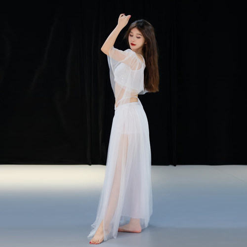 舞娘肚皮舞服装2026夏秋新款短袖练功服仙气网纱大摆裙练习班服女 - 图2