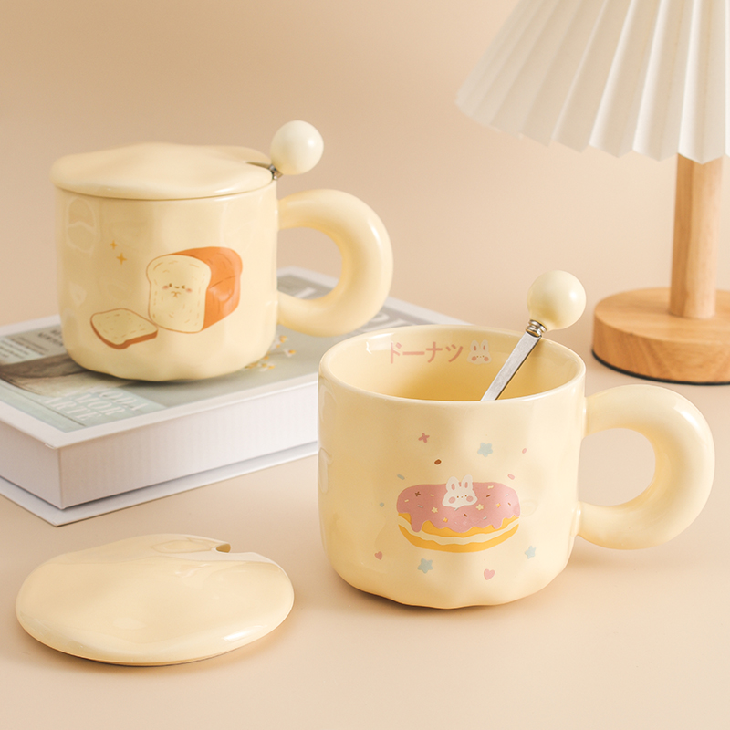 奶fufu可爱杯子女生高颜值陶瓷马克杯带盖勺情侣咖啡早餐杯办公室