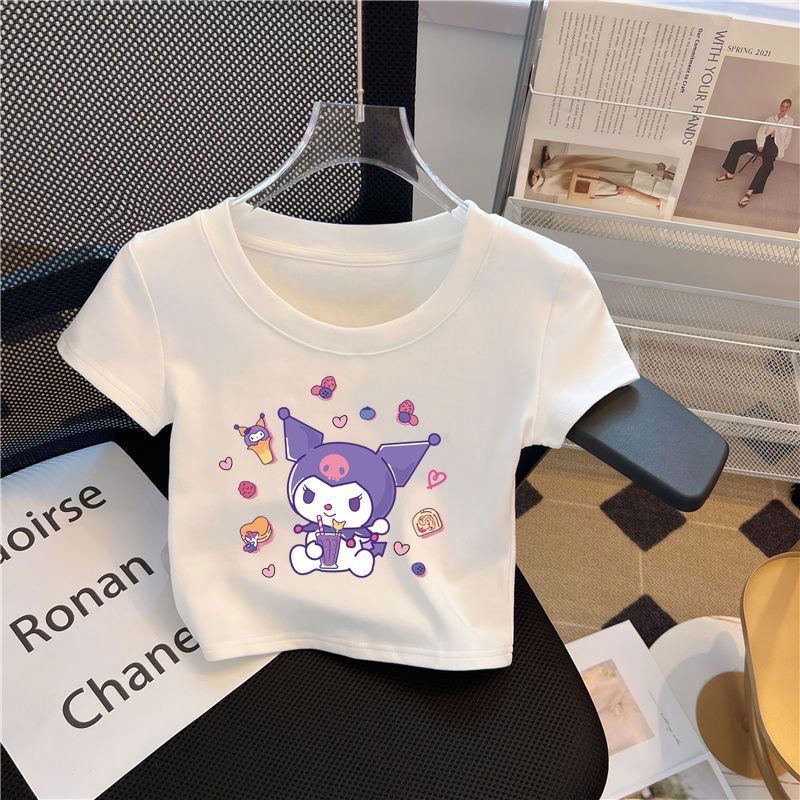儿童短款短袖夏季2025新款纯棉女童kitty猫白色T恤半袖童装上衣潮 - 图1