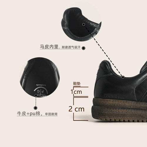 PIPG复古水洗马皮德训鞋男 百搭手工运动休闲板鞋 通勤黑色皮鞋 - 图1