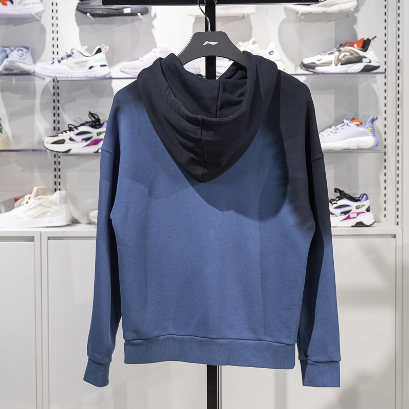 李宁正品篮球系列男女款纯棉刺绣印花宽松休闲连帽卫衣AWDRA67-3 - 图0