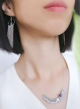 托帕石纯银锁骨链可调节女气质