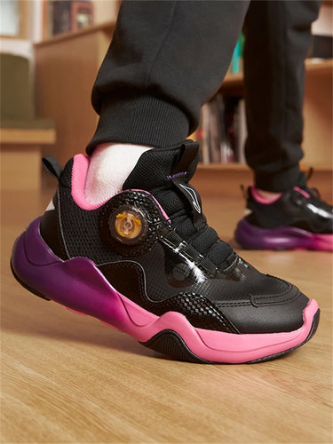 李宁儿童旋纽扣休闲鞋秋冬男童大童李宁云低帮减震回弹皮面运动鞋 - 图1