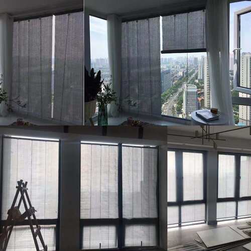 阳台免打孔半透明遮阳帘玻璃防晒隔热降温升降拉卷帘防雨防水窗帘 - 图0