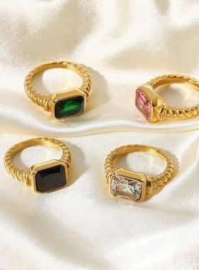 欧美时尚钛钢锆石四人闺蜜戒指女